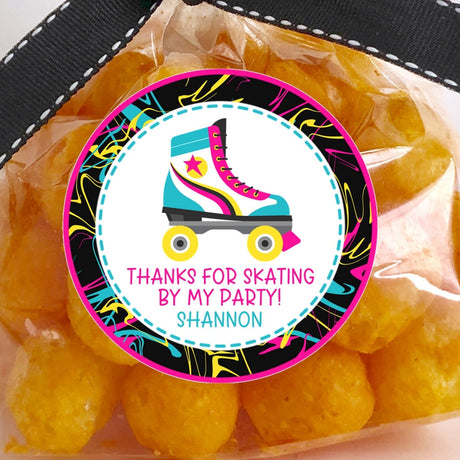 Neon splatter paint roller skating birthday sticker