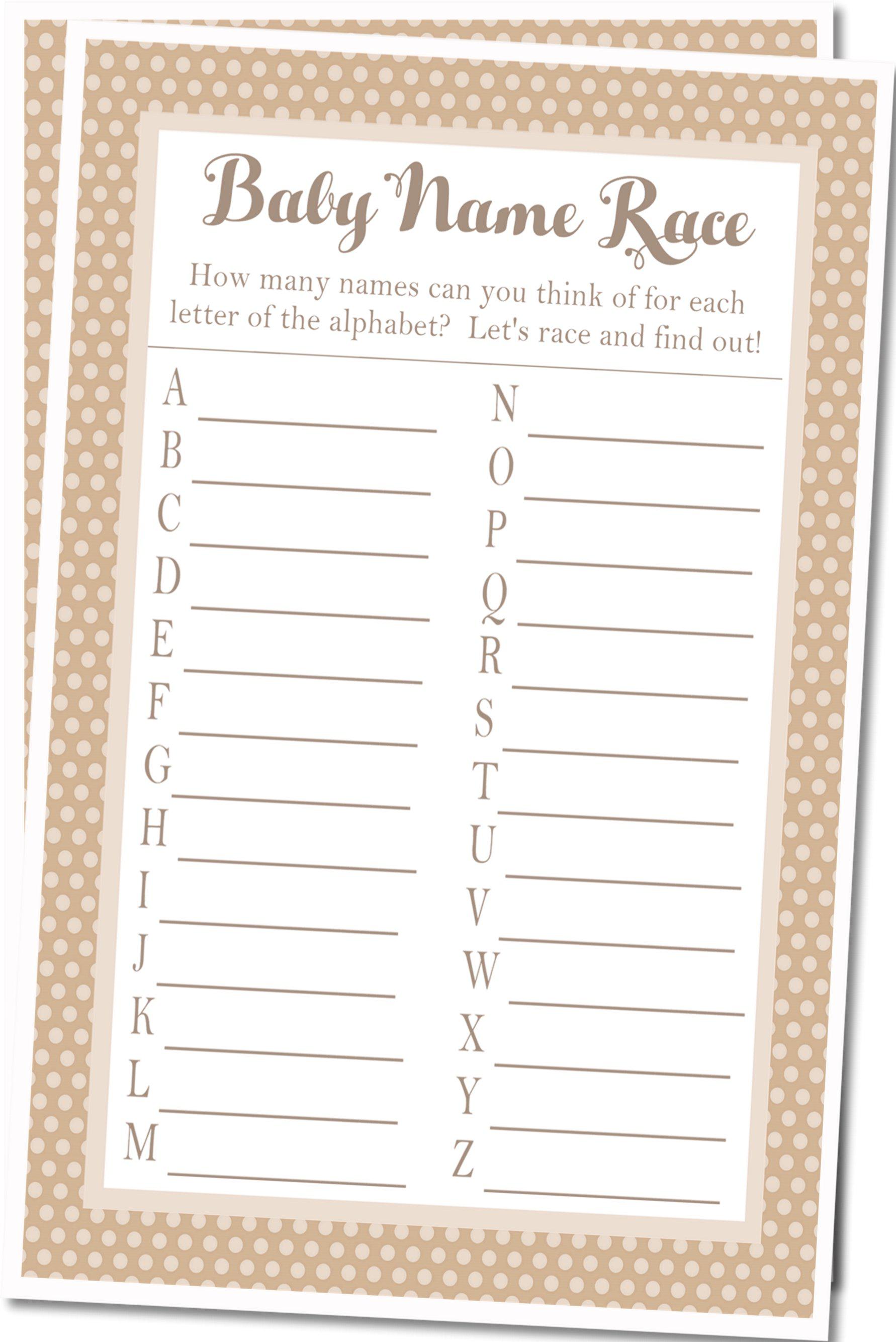 Neutral Baby Shower Name Race Game Cards
