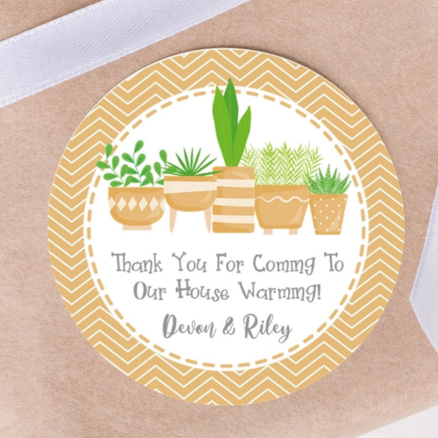 Neutral chevron housewarming stickers with plant design