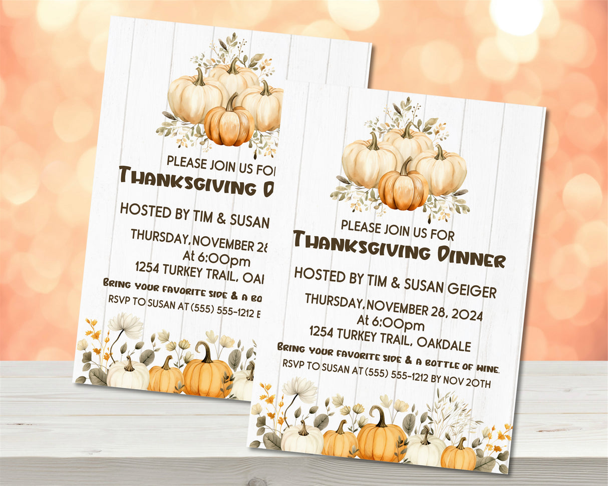 Neutral fall harvest Friendsgiving dinner invitation