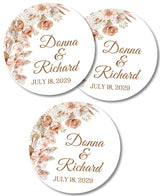 Neutral floral wedding favor label with pampas grass