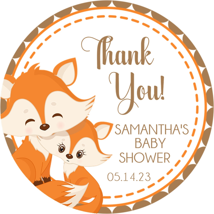 Neutral fox woodland baby shower stickers