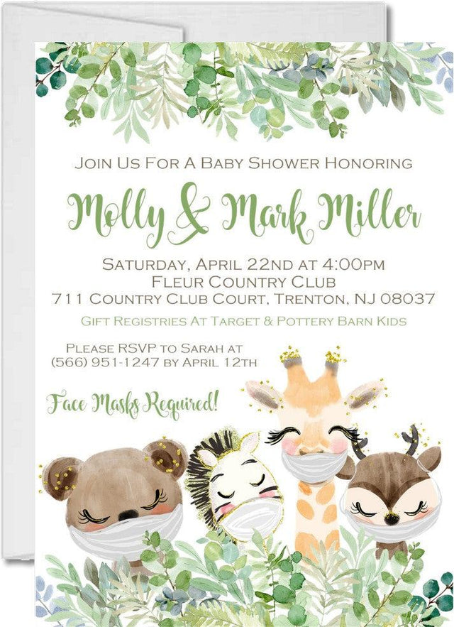 Neutral green social distance baby shower invitation