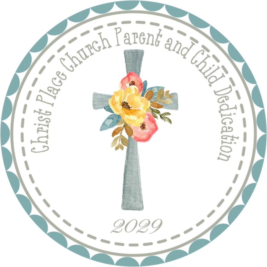 Neutral grey blue baptism favor sticker