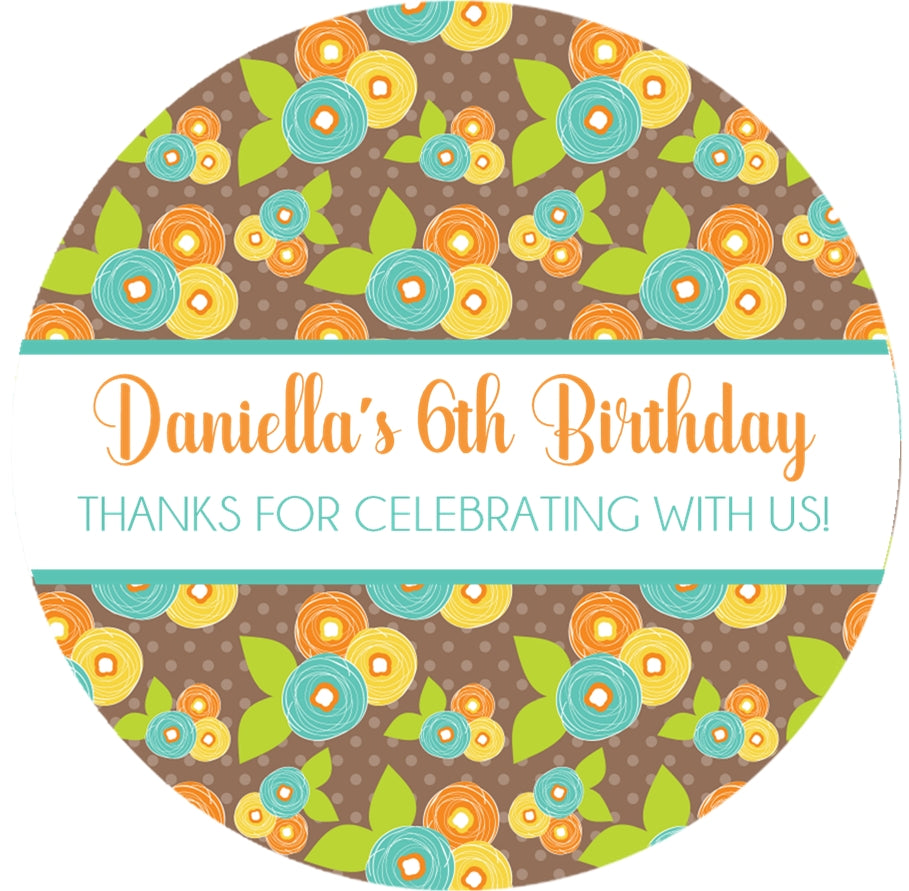 Neutral orange green yellow blue flower party favor sticker