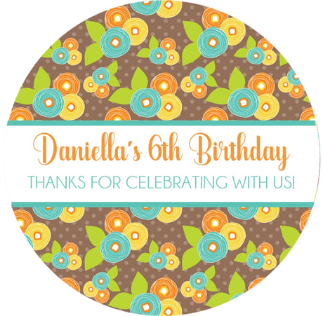 Neutral orange green yellow blue flower party favor sticker