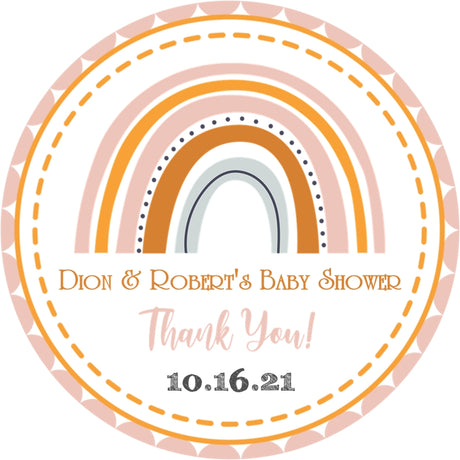 Neutral rainbow baby shower favor labels with modern boho style