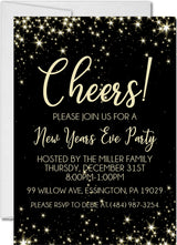 New Year's Eve party invitation collection featuring coordinating black and  gold