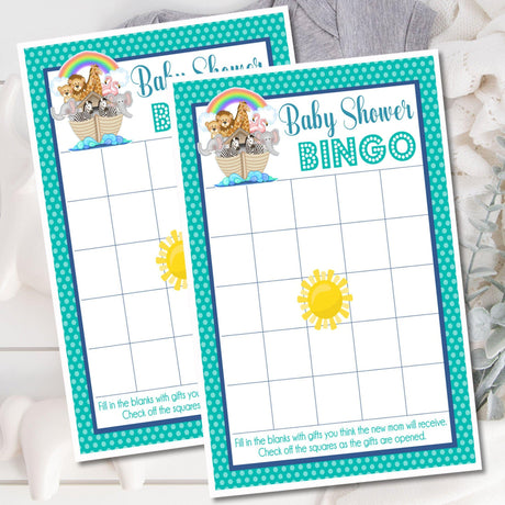 Noah’s Ark baby shower bingo printable with animals