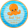 Ocean octopus baby shower sticker with blue water and bubbles