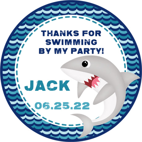 Ocean theme shark thank you birthday sticker