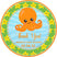 Octopus baby shower sticker with starfish border and ocean waves