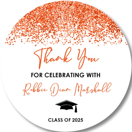 Orange black graduation party sticker