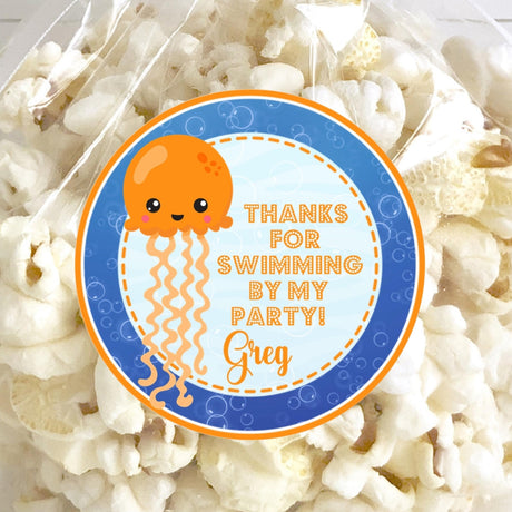 Orange jellyfish under the sea birthday sticker