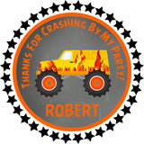 Orange personalized monster truck birthday sticker
