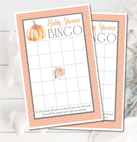 Orange pumpkin baby shower bingo printable