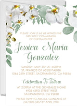 Orchid greenery first holy communion invitation design
