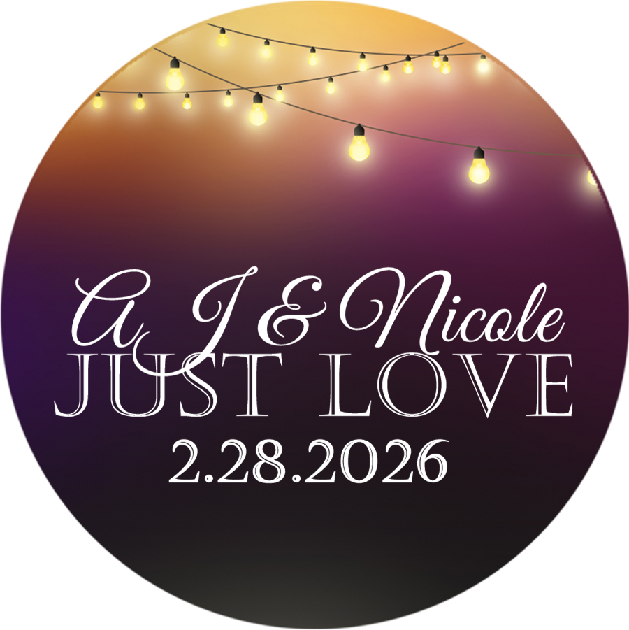 Outdoor evening wedding sticker with bistro lights design