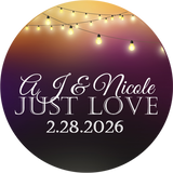 Outdoor evening wedding sticker with bistro lights design
