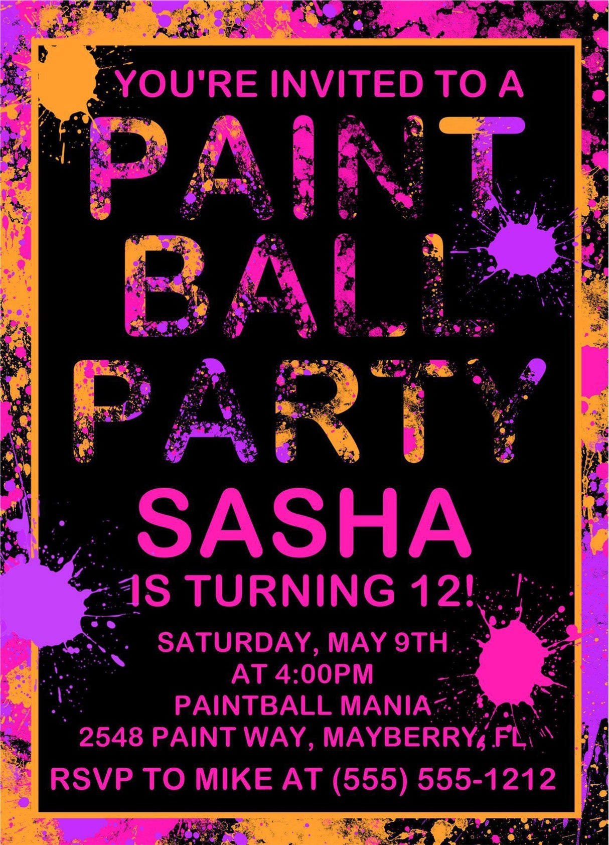 Paintball Birthday Party Invitations