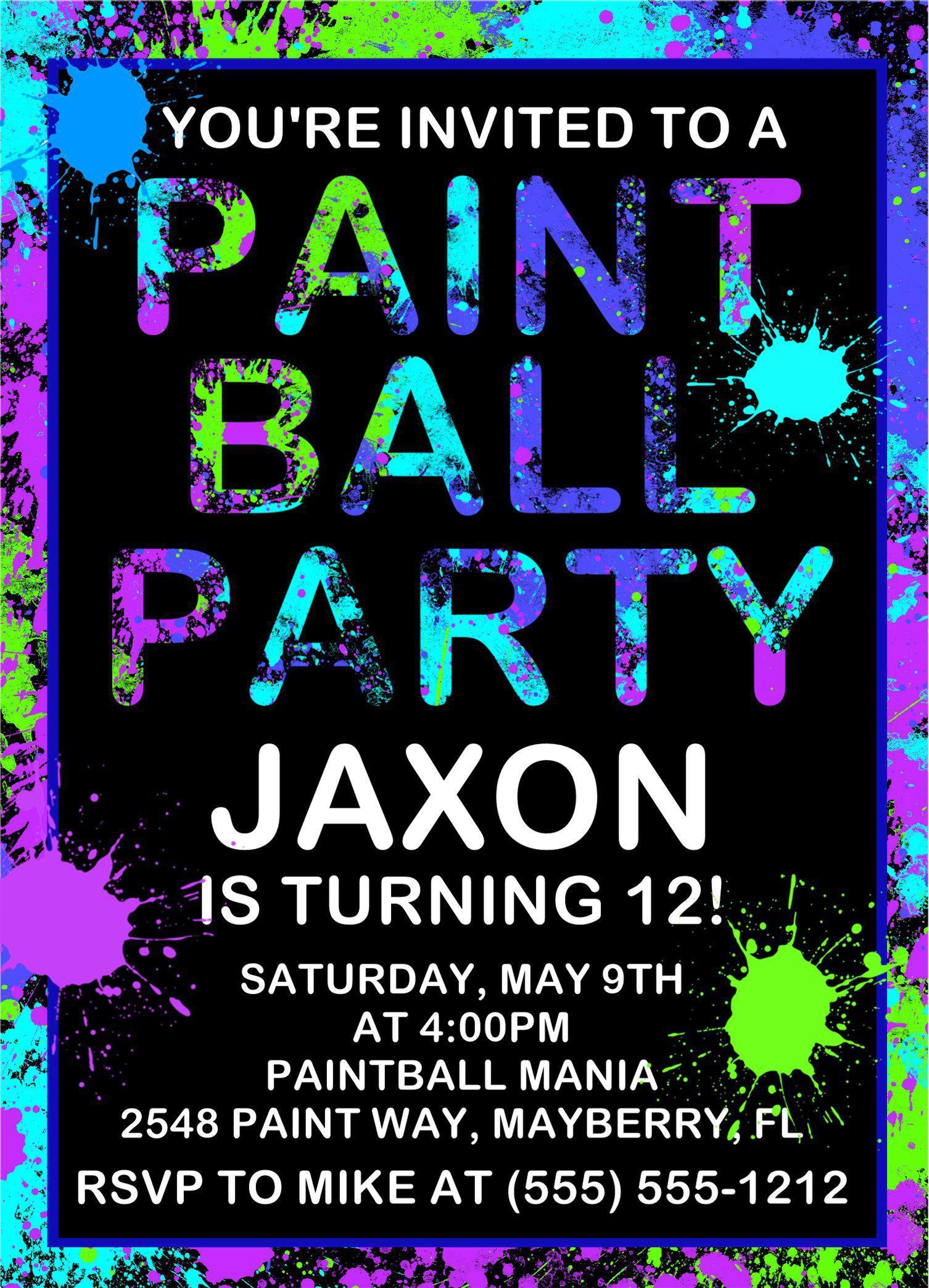 Paintball Birthday Party Invitations