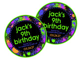 Paintball party favor sticker with colorful splatter border