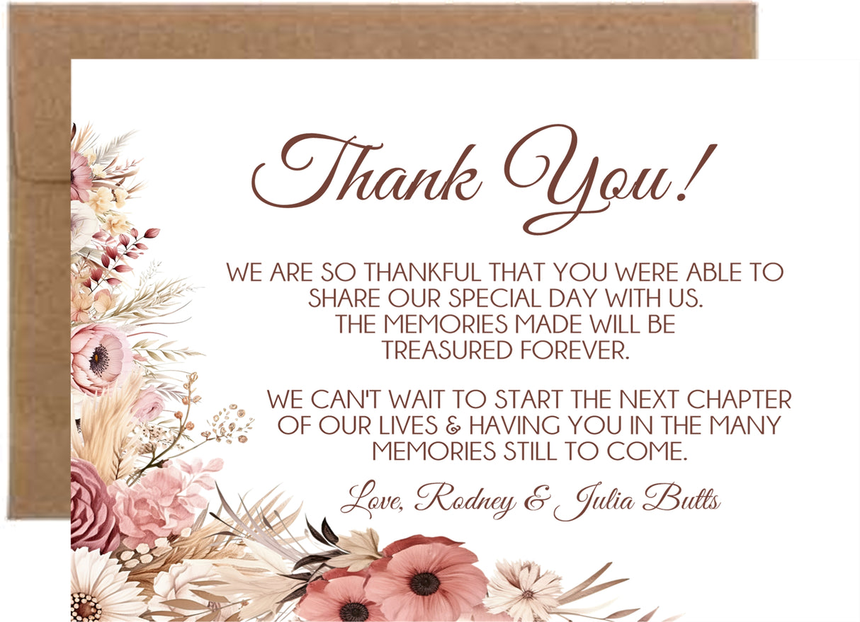 Pampas grass wedding thank you cards