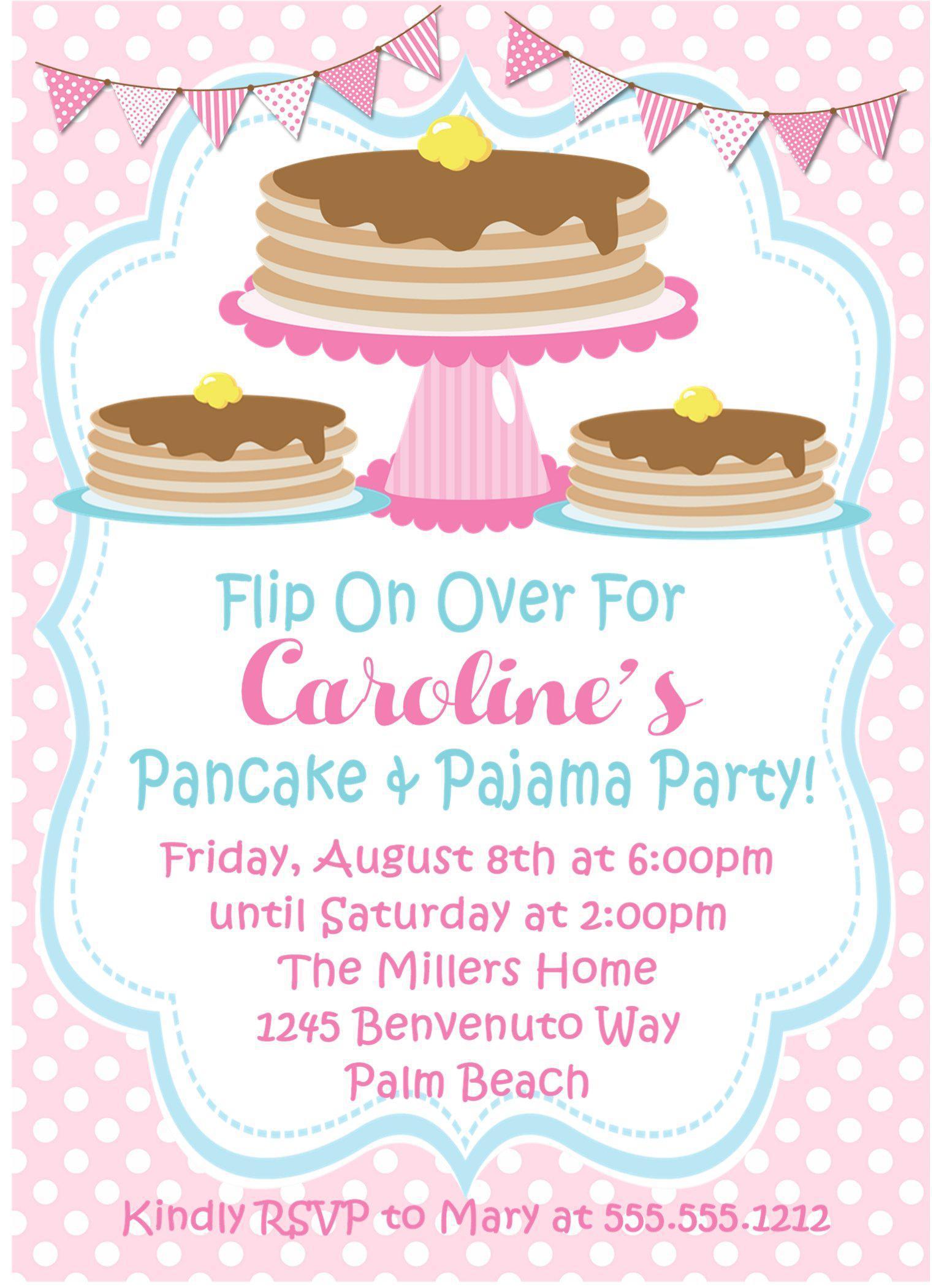 Pancakes And Pajamas Birthday Party Invitations