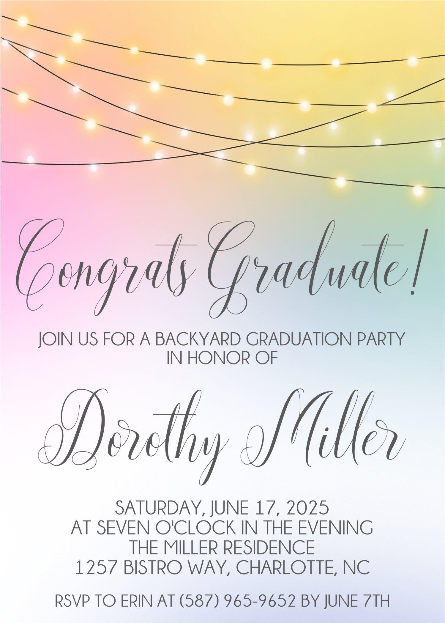 Pastel Backyard Graduation Party Invitations