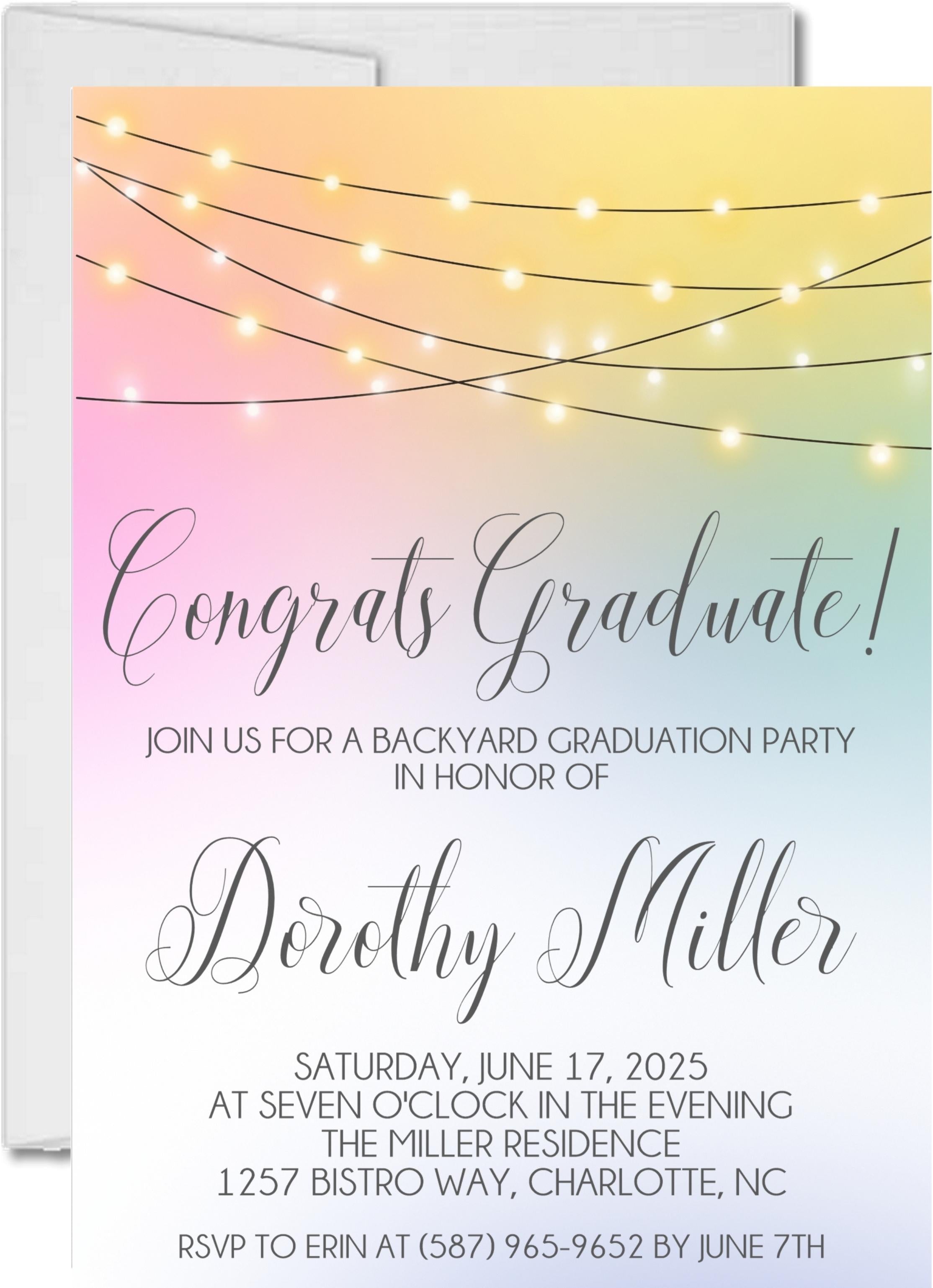 Pastel Backyard Graduation Party Invitations