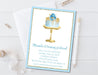Pastel Blue And Gold Cake Birthday Party Invitations
