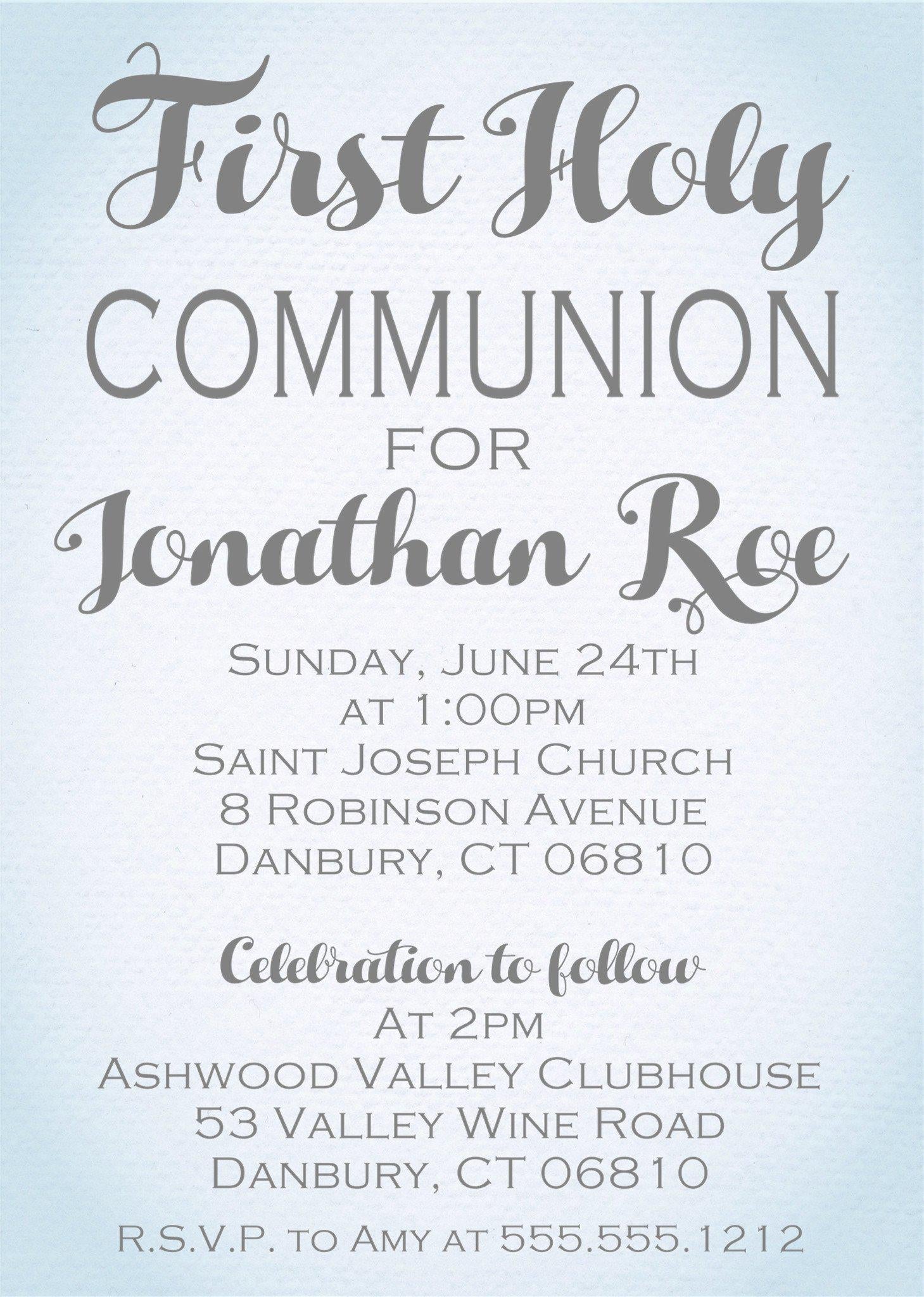 Pastel Blue Watercolor First Holy Communion Invitations