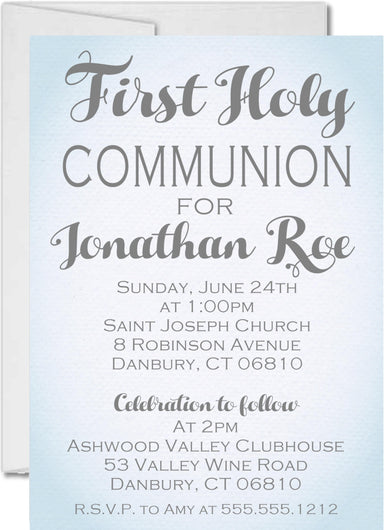 Pastel Blue Watercolor First Holy Communion Invitations