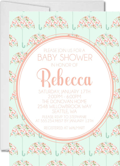 Pastel Umbrella Baby Shower Invitations