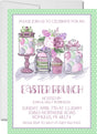 Pastel Easter brunch invitation with dessert table and egg jars