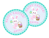 Pastel Easter bunny favor stickers in pink and blue colors