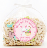 Pastel Easter bunny label with egg basket