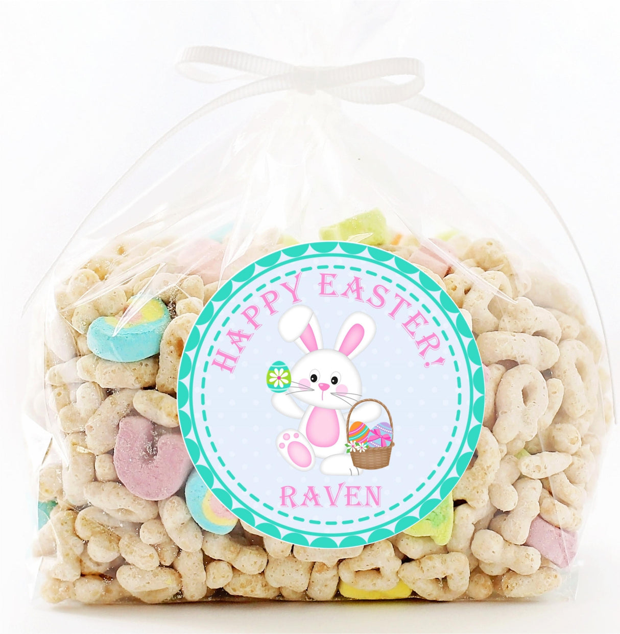 Pastel Easter bunny sticker with custom name