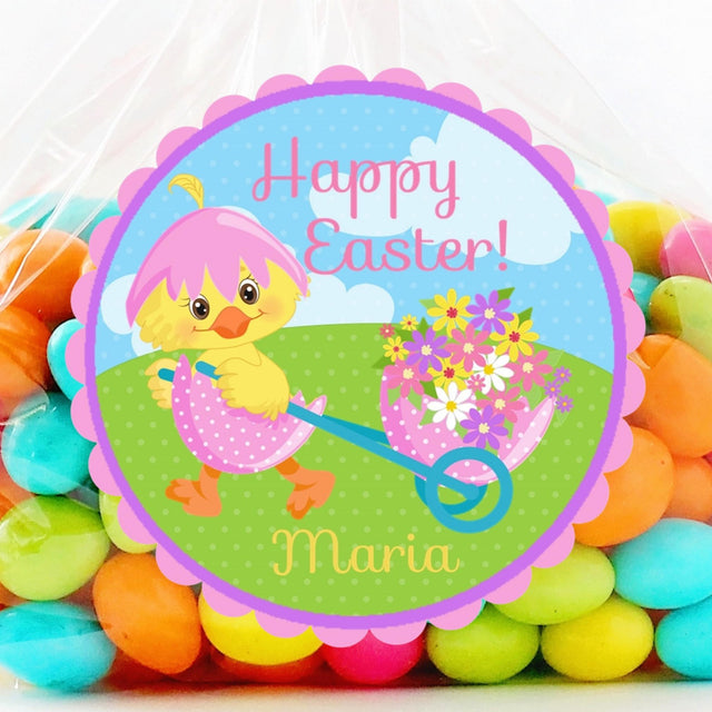 Pastel Easter duckling wagon stickers for favors