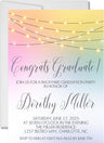 Pastel bistro lights graduation party invitation with rainbow gradient background