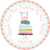 Pastel cake birthday sticker with vintage design and personalized name
