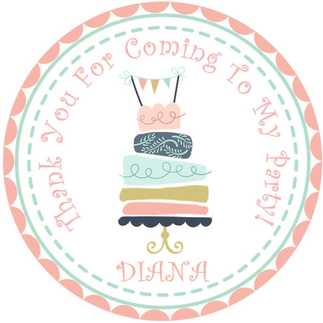 Pastel cake birthday sticker with vintage design and personalized name
