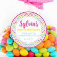 Pastel chevron rainbow birthday sticker with personalized text