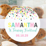 Pastel confetti birthday sticker with colorful sprinkles