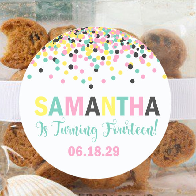 Pastel confetti birthday sticker with colorful sprinkles