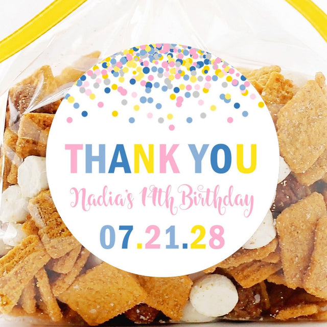 Pastel confetti birthday sticker with thank you message