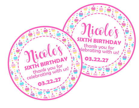 Pastel cupcake sprinkle birthday sticker with confetti