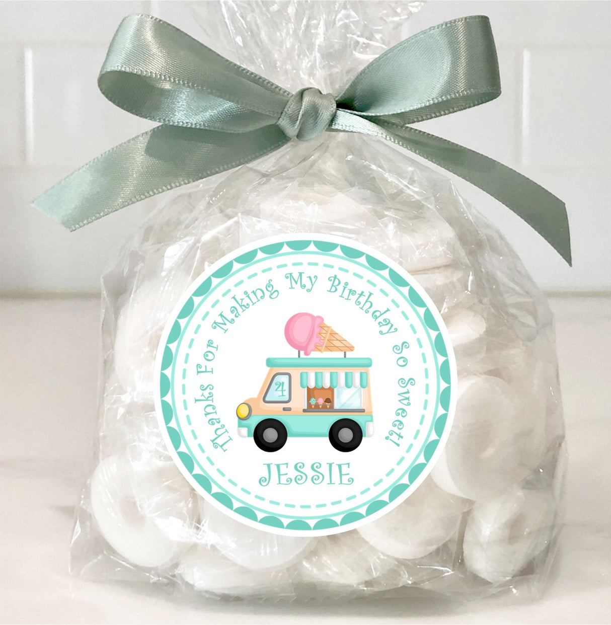 Pastel ice cream truck party favor label