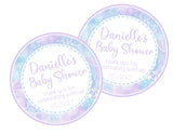 Pastel pink and purple snowflake baby shower sticker