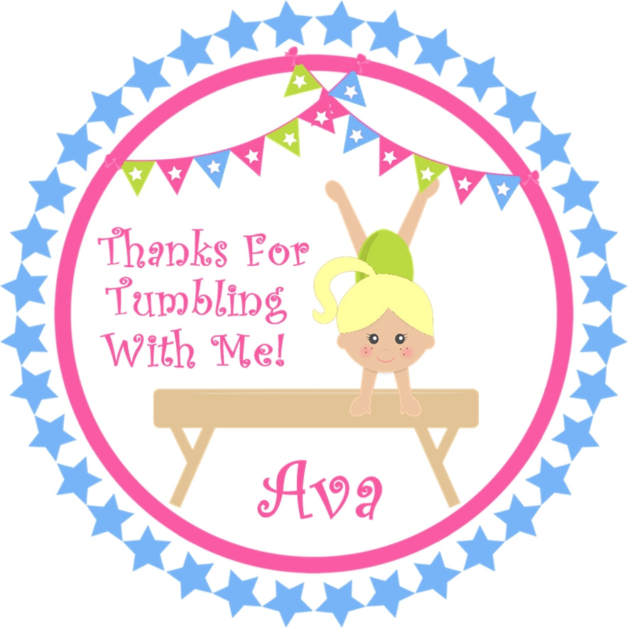 Pastel pink blue gymnastics birthday stickers